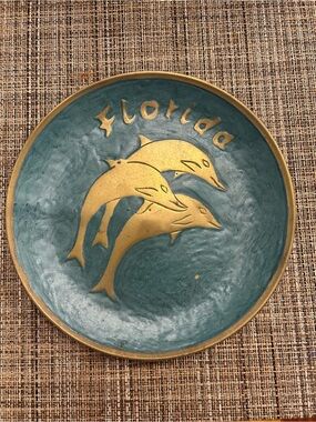Florida Dolphin Decorative Wall Plate - Teal & Gold